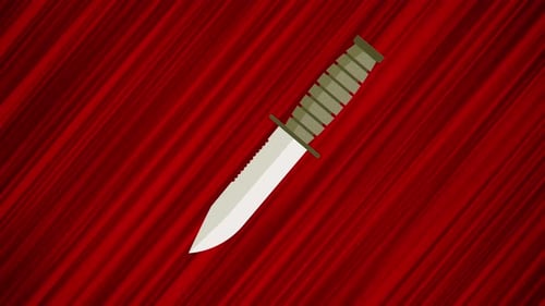 Flat Design Combat Knife with Blood Effect