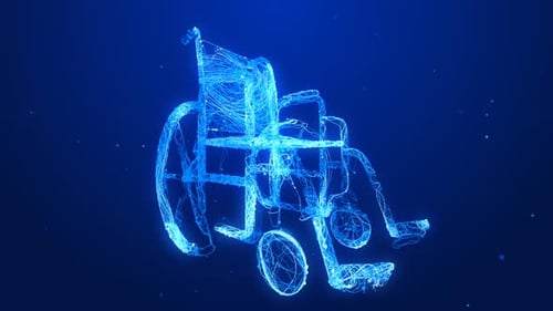 Futuristic Digital Wheelchair Formation with Glowing Particles
