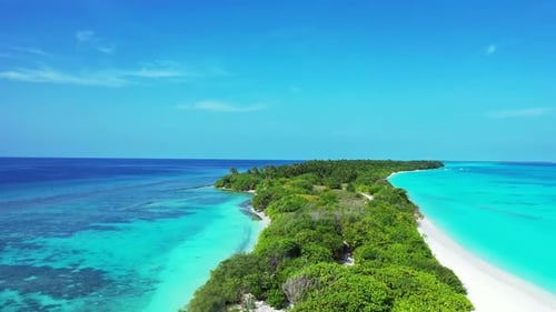 Aerial drone view travel of tropical lagoon beach trip by blue sea with white sandy background of a