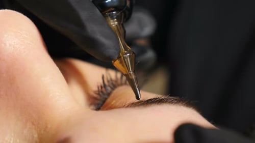 Permanent Eyeliner Makeup Application, Close Up