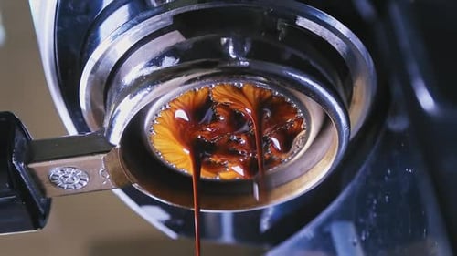 Espresso Machine Extracting Coffee in Slow Motion