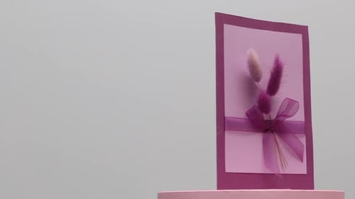 Birthday Card Decoration with Ribbon and Bunny Tails