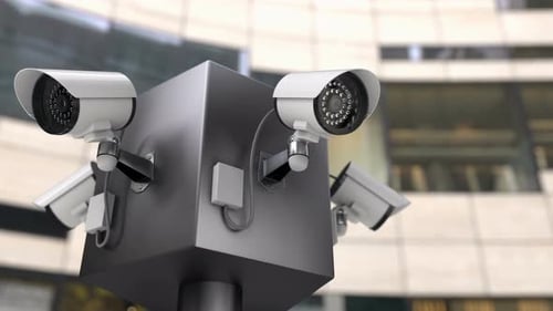 The Surveillance CCTV Cameras Monitoring Entrances To the Building 4k