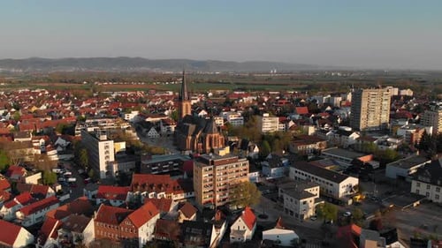 Beautiful morning top view of the central part of Viernheim.