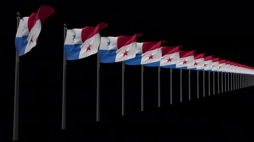 Flags of Panama Waving in a Row
