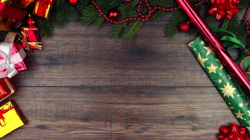Festive Christmas Gift Placed on Wooden Table