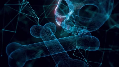 Stylized Human Skull And Bones Hologram Close Up 4k