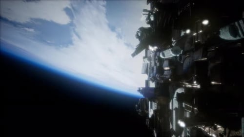 Spaceship with View on Space and Planet Earth