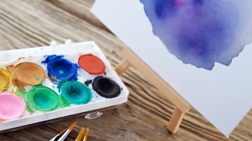 Bright Watercolor Set with Brushes and Canvas