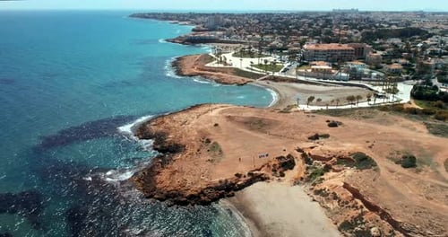 Aerial View From Drone Overlooking the Seawater Beaches and Rocky Coastline