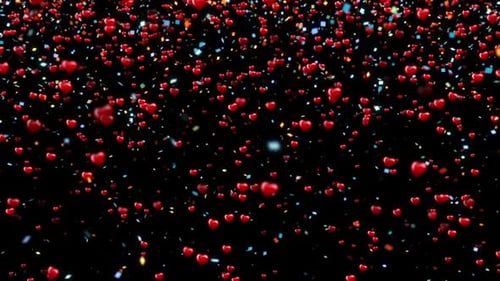 Romantic Falling Red Hearts and Sparkling Confetti Background