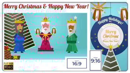 Animated Christmas and New Year Greeting Card with Wise Men