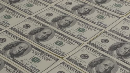 One Hundred Dollar Bills Piled in Rows