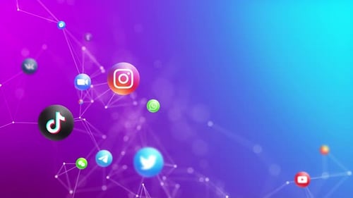 Modern Digital Network with Social Media Icons Connection Animation