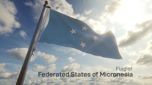 Realistic Micronesia Flag Waving in Sunny Sky
