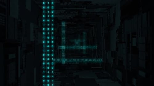 Vuele dentro de la computadora con flujos de datos de ceros y unos binarios: 1080p