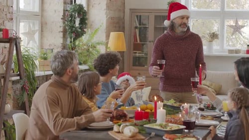 Family Celebrates Together at Christmas Dinner