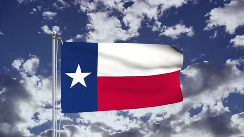 Waving Texas Flag Animation with Blue Sky and Clouds