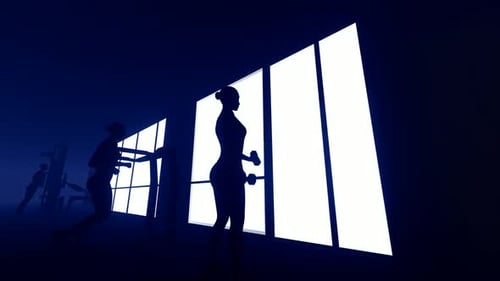 Modern Fitness Silhouettes in a Geometric Gym Environment