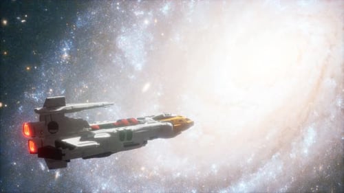 3D Illustration of a Spaceship in Orbit Around Planet Earth