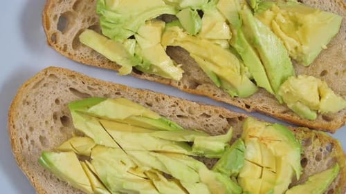 Two Slices of Avocado Toast From Above
