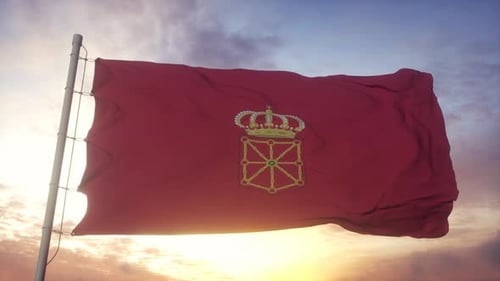 Realistic Waving Red Flag with Crown and Shield Emblem