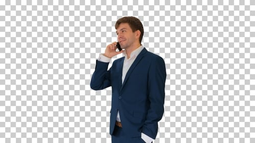 Handsome young businessman talking on the phone, Alpha Channel