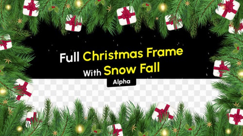 Voller grüner Weihnachtsrahmen mit Schneefall Alpha