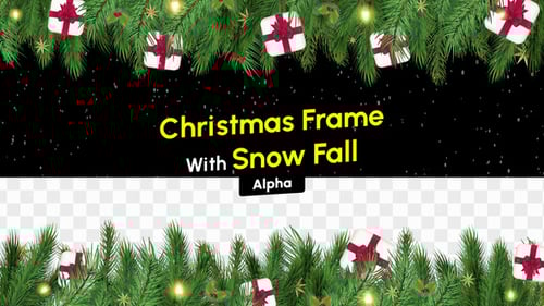 Festive Christmas Frame with Gifts and Falling Snow Overlay