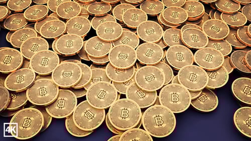 Golden Bitcoin Coins Filling Frame and Revealing Content
