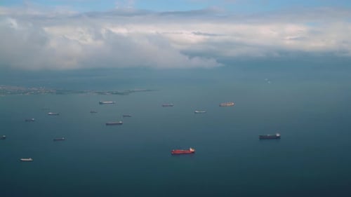 Aerial View Cargo Ships at Sea