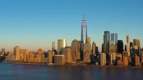 Urban Cityscape of Lower Manhattan New York City at Sunset