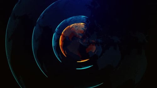 Futuristic Digital Earth Globe Rotation with Concentric Rings