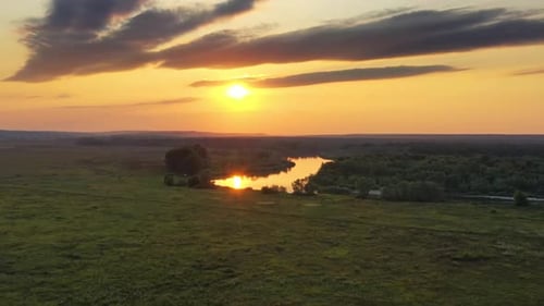 Sunrise or Sunset with Forest and River