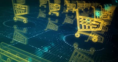 Futuristic E-commerce Shopping Carts Digital Business Background Loop