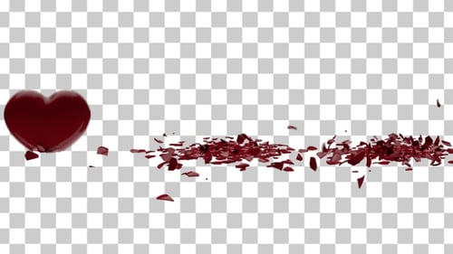 Glossy Red Hearts Shattering and Spreading Animation