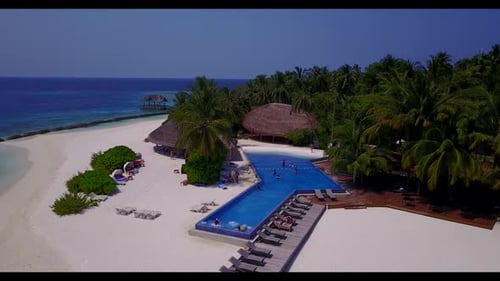 Aerial drone abstract of idyllic resort beach lifestyle by blue ocean and white sand background of j