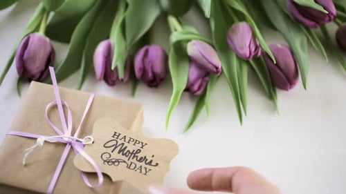 Gift and Tulips for Mother's Day Celebration