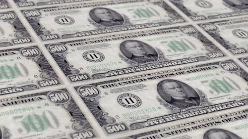 Five Hundred US Dollar Bill United States Infinite Loop 4K Resolution