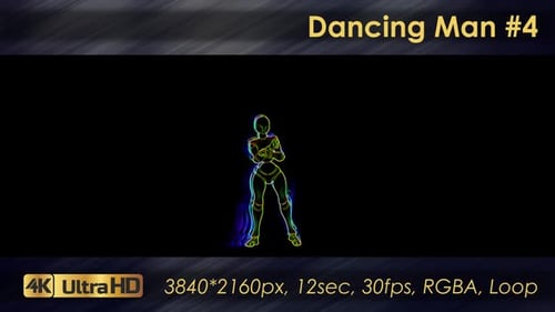 Vibrant Neon Outline Dancing Figure Animated Loop