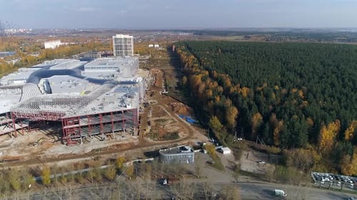 Aerial view of Construction of a shopping complex and an industrial building 08