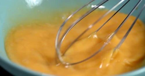 Raw Egg Is Whisked in the Bowl.