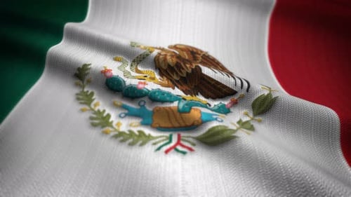 Animated Mexican Flag Waving Realistic Fabric Texture
