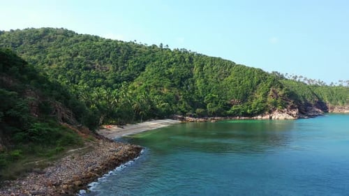 Aerial drone view texture of tropical lagoon beach journey by blue water and white sandy background