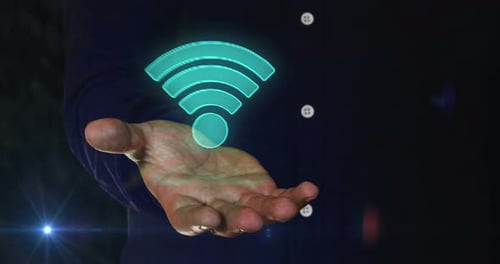 Wifi mobile network communication symbol over hand