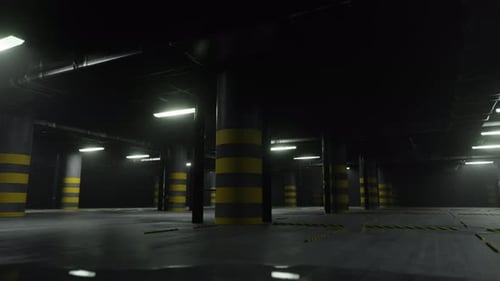 Empty Industrial Parking Garage Fly Through Animation