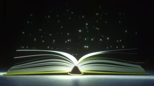 Glowing Open Book Revealing Flying Letters