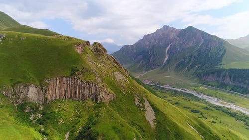 Aerial View of Green Mountains and Valley