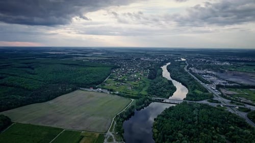 Aerial View of Green Forest and River