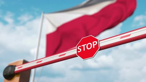Opening Barrier with Stop Sign and Poland Flag Animation